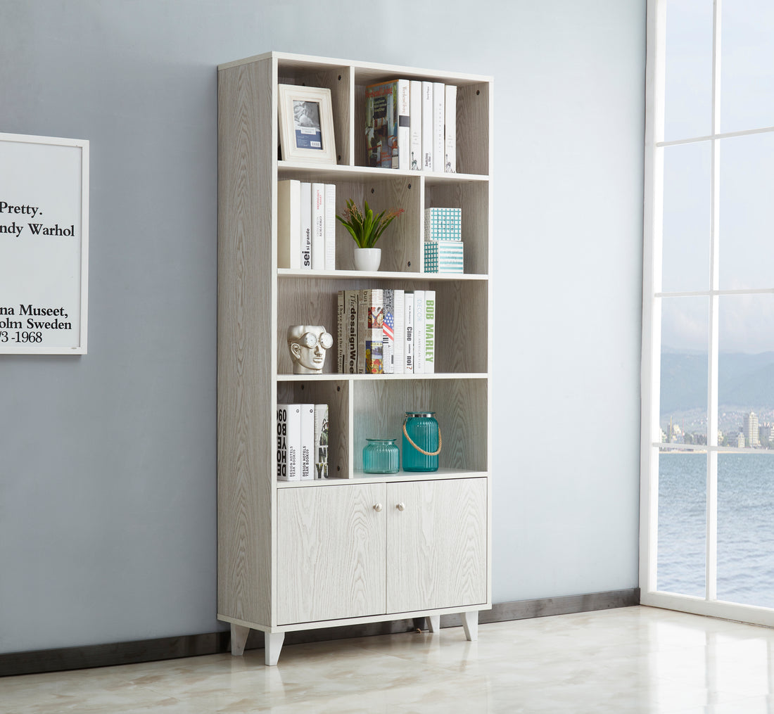 Bookcase, Bookshelf With Doors, White White Closed Back Wood With Doors Mdf