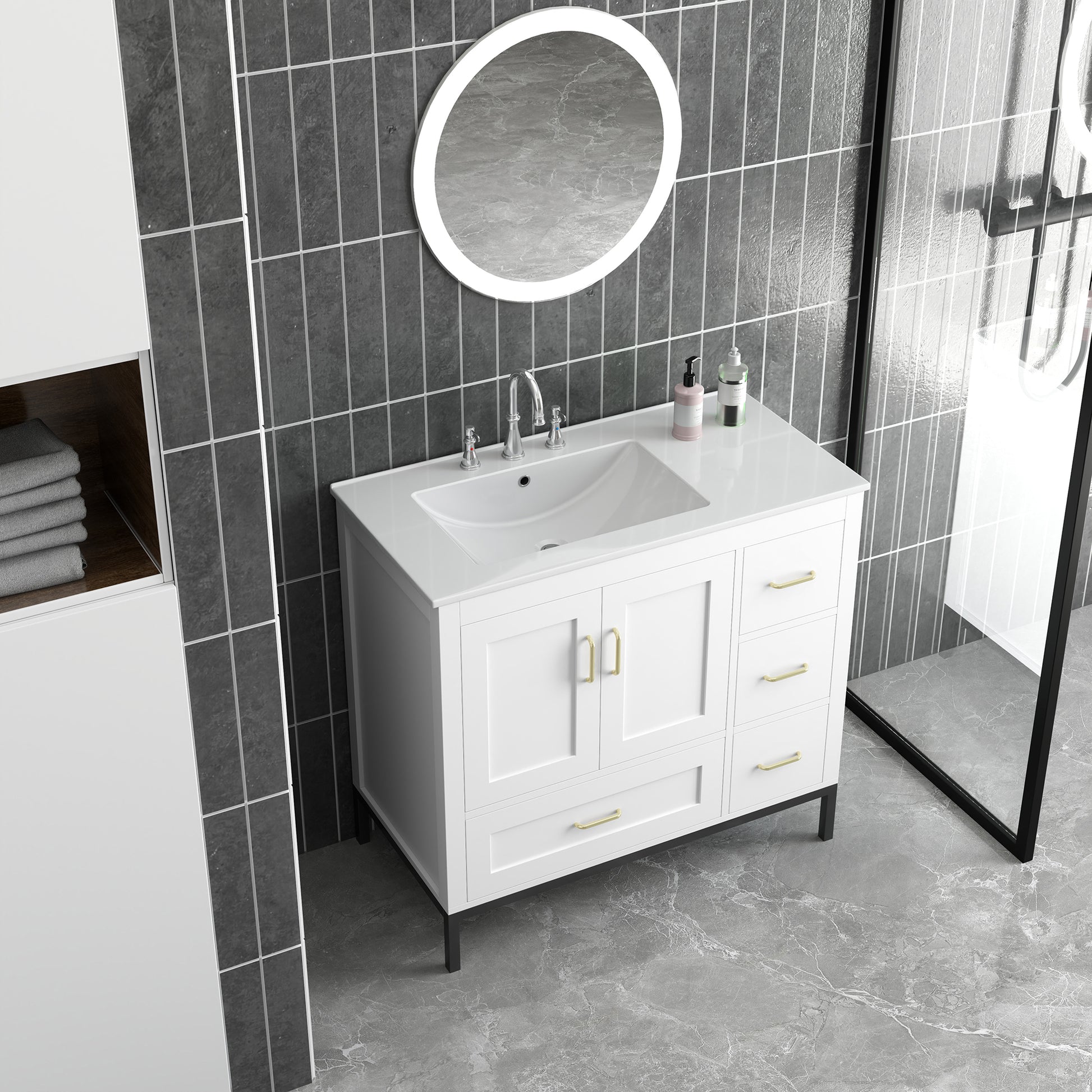 Bathroom Vanity White Solid Wood Mdf