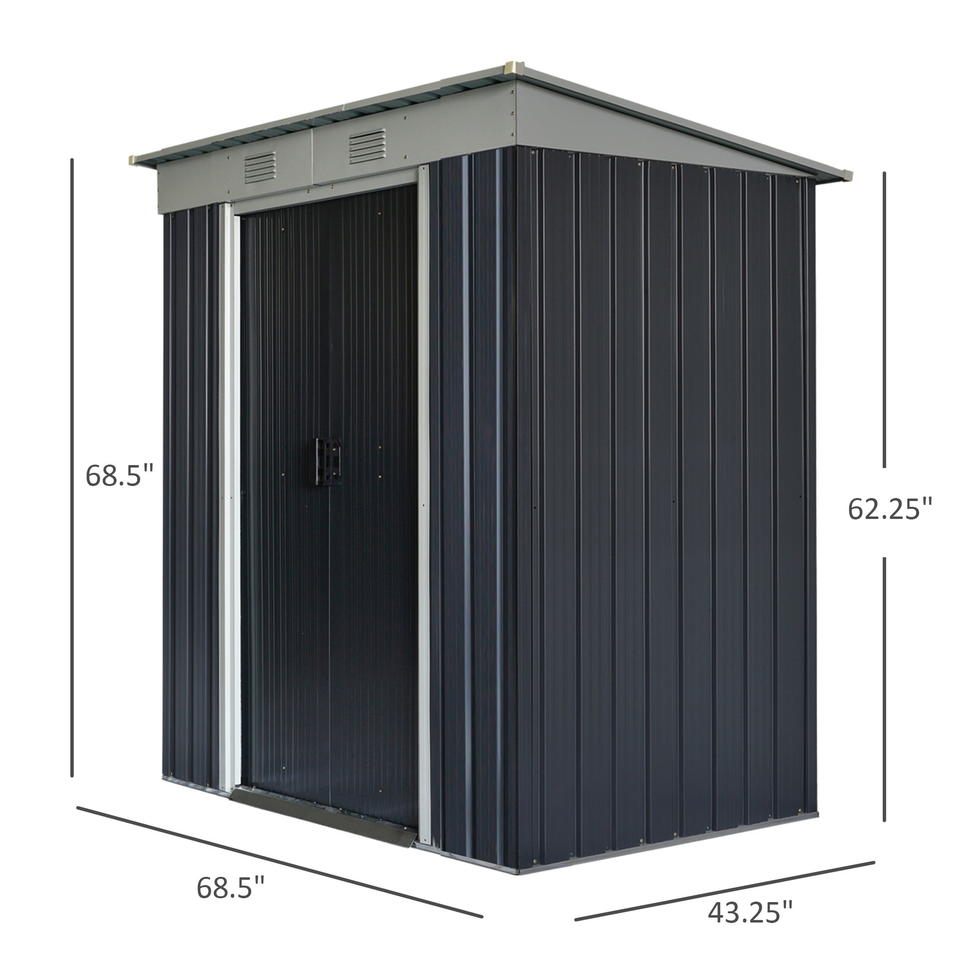 Outsunny 6' X 4' Metal Lean To Garden Shed, Outdoor Storage Shed, Garden Tool House With Double Sliding Doors, 2 Air Vents For Backyard, Patio, Lawn, Black Black Steel