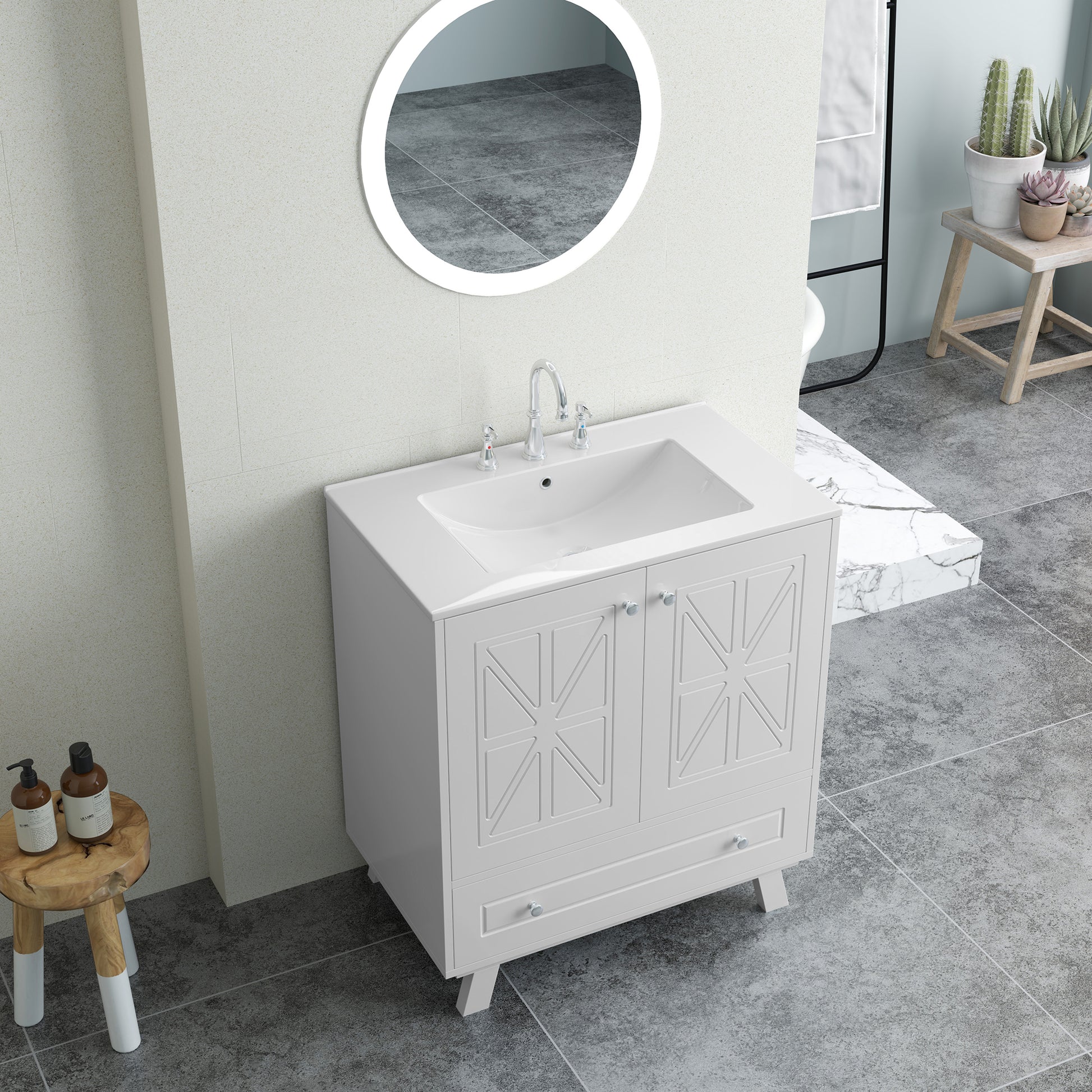 Bathroom Vanity White Solid Wood Mdf