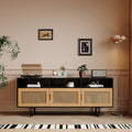 Retro Rattan Console Table 3 Door Tv Stand Media Console With Open Shelves For Tv Stand Under 75'' Espresso Espresso Mdf