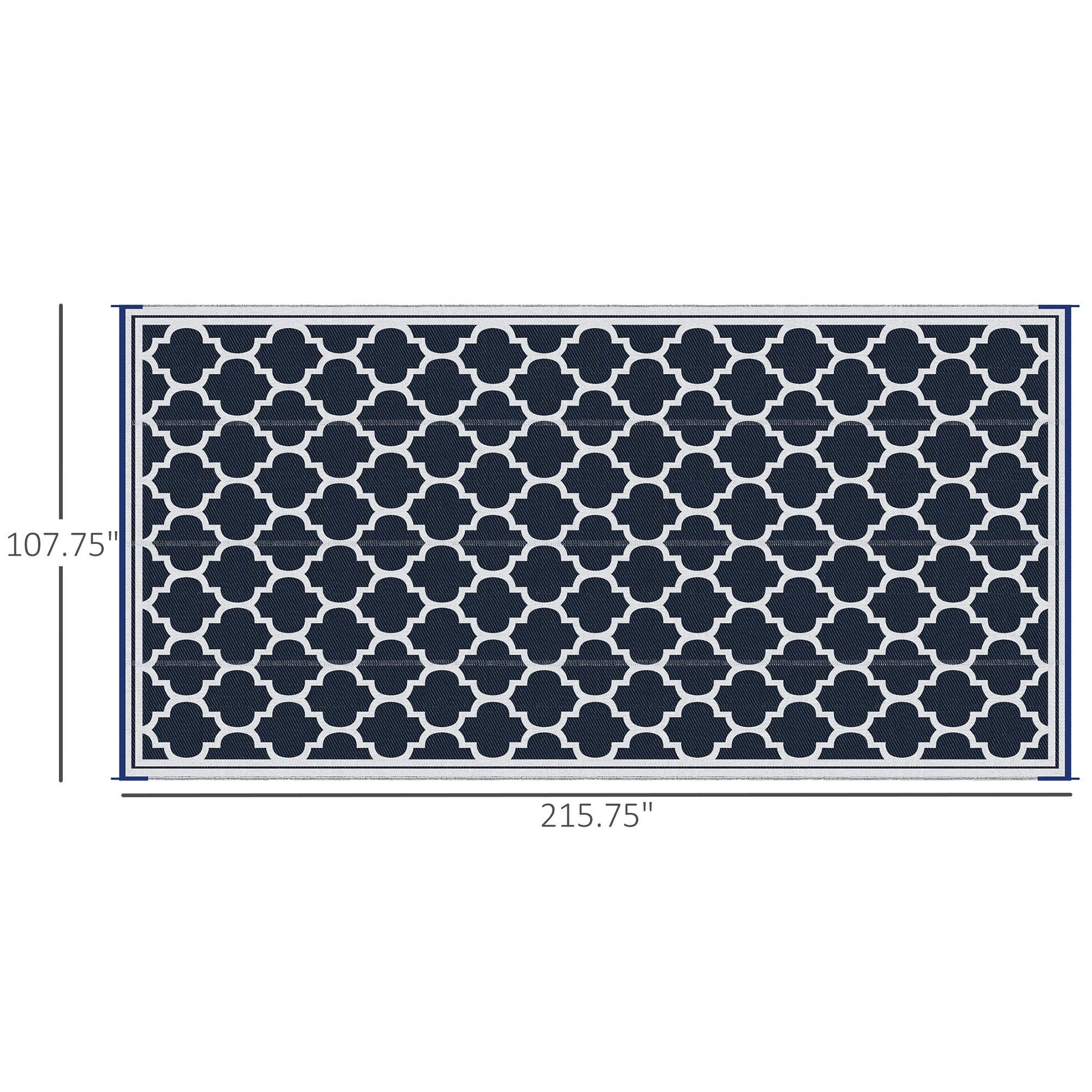 Outsunny Reversible Outdoor Rug Carpet, 9' X 18' Waterproof Plastic Straw Rug, Portable Rv Camping Rugs With Carry Bag, Large Floor Mat For Backyard, Deck, Picnic, Beach, Blue & White Blue Polypropylene