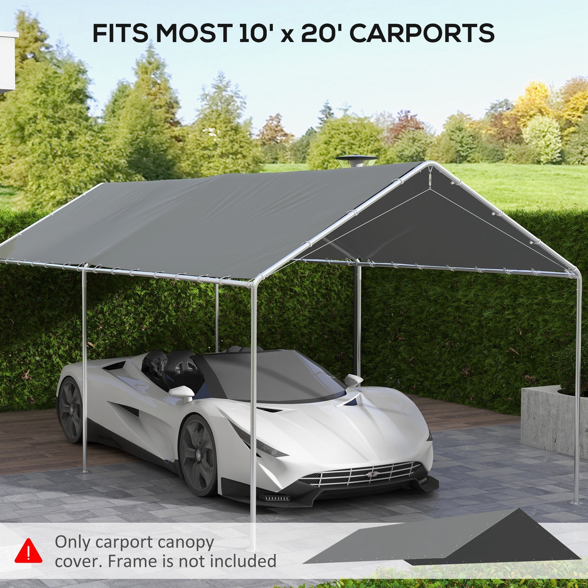 Outsunny 10' X 20' Carport Replacement Top Canopy Cover, Uv Resistant And Water Resistant Car Port Portable Garage Tent Cover With Ball Bungee Cords, Dark Gray, Only Cover Gray Polyethylene