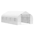 Outsunny 20' X 10' X 7' Outdoor Walk In Greenhouse, Tunnel Green House With Roll Up Windows, Zippered Door, Pe Cover, Heavy Duty Steel Frame, White White Steel