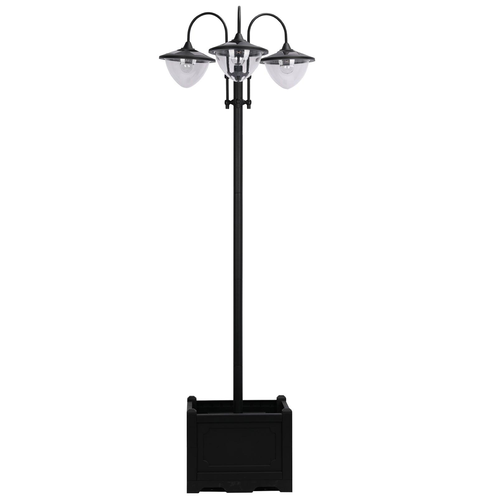 Outsunny 74.5" 3 Head Solar Lamp Post Street Light With Planter, Automatic On, 6 Hour Max Outdoor Ready Led Lighting, Black Black Steel