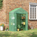 Outsunny 5' X 2.5' X 6.5' Mini Walk In Greenhouse Kit, Portable Green House With 3 Tier Shleves, Roll Up Door, And Weatherized Pe Cover For Backyard Garden, Green Green Steel