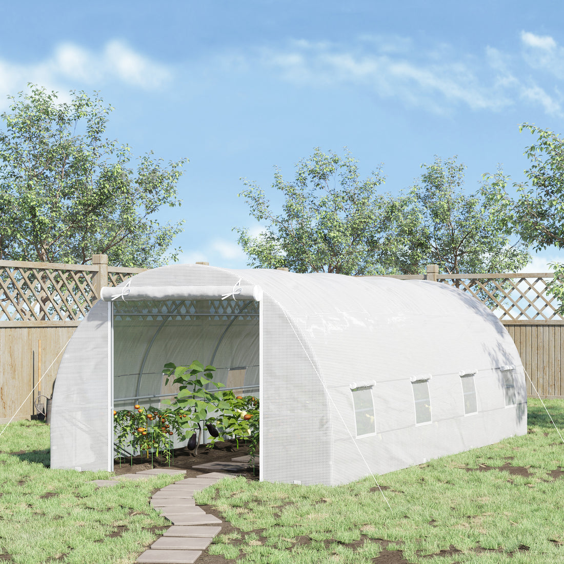 Outsunny 20' X 10' X 7' Walk In Tunnel Greenhouse, Garden Warm House, Large Hot House Kit With 8 Roll Up Windows & Roll Up Door, Steel Frame, White White Steel