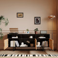 Retro Rattan Console Table 3 Door Tv Stand Media Console With Open Shelves For Tv Stand Under 75'' Espresso Espresso Mdf