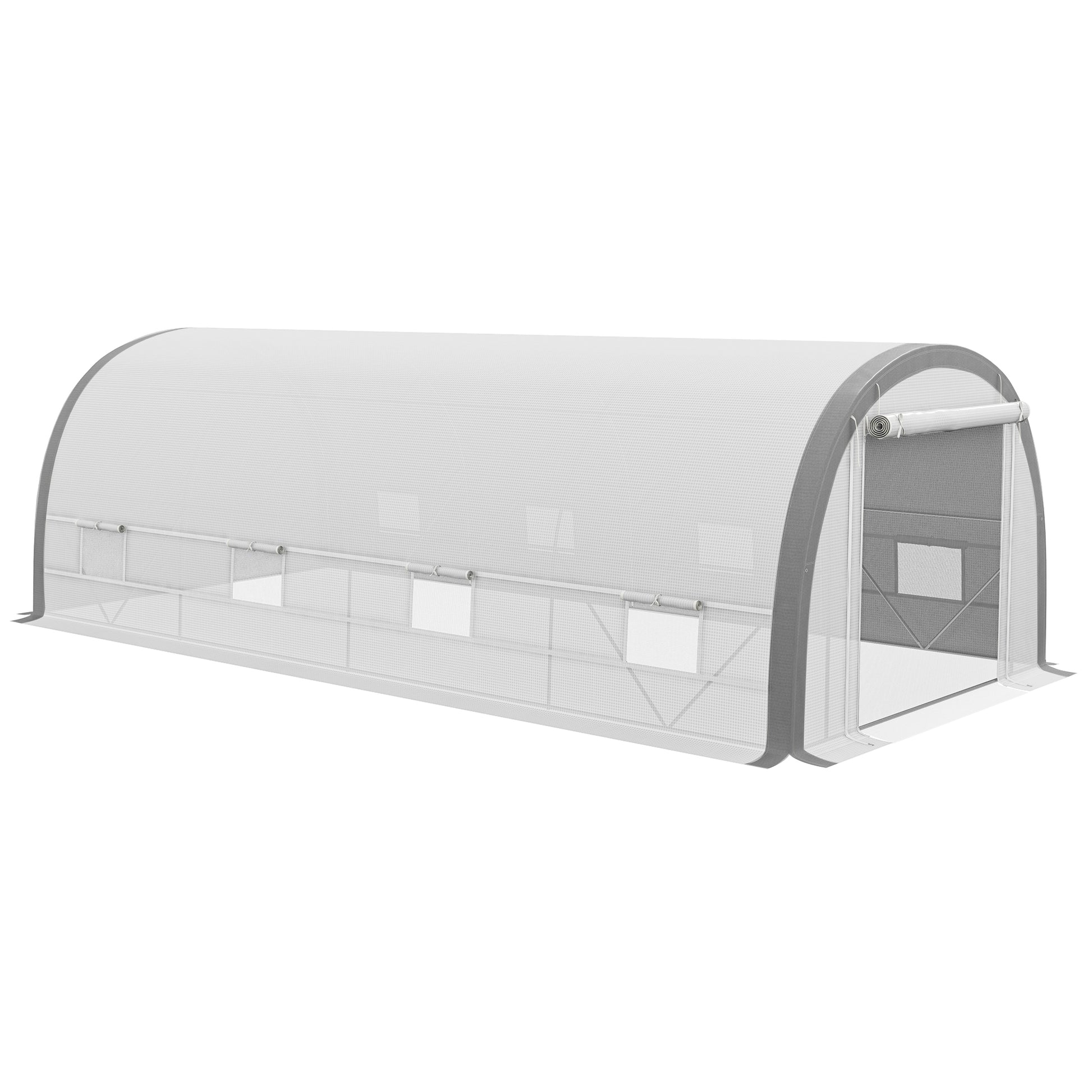 Outsunny 19.5' X 10' X 6.5' Walk In Tunnel Greenhouse With Upgraded Structure, Zippered Roll Up Mesh Door, 8 Mesh Windows, Warm Tent Gardening Green House With 15 Plant Labels And Gs, White White Steel