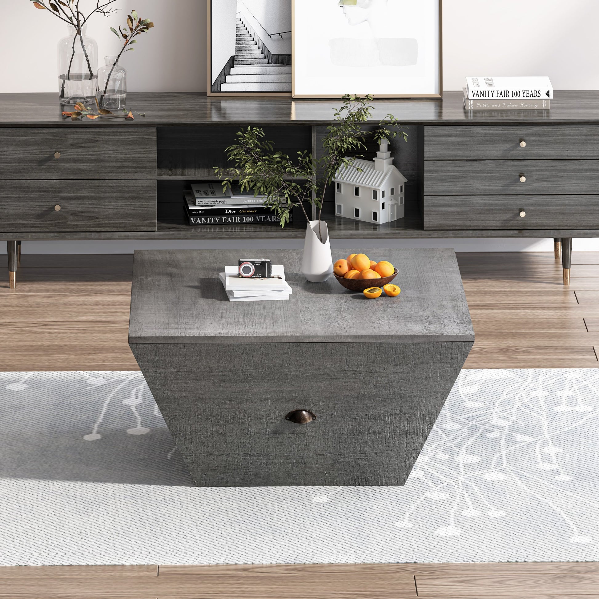 33.46" Exquisite Ladder Shaped Coffee Table For Office, Dining Room And Living Room,Gray Gray Mdf