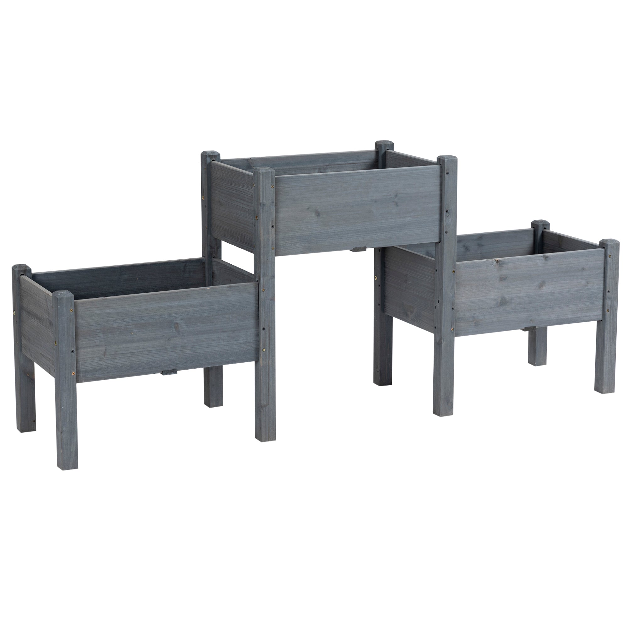 Outsunny Raised Garden Bed with 3 Planter Box gray-wood
