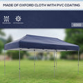 Outsunny 10' X 20' Pop Up Canopy Tent, Instant Sun Shelter With 3 Level Adjustable Height, Easy Up Outdoor Tent For Parties With Wheeled Carry Bag For Garden, Patio, Dark Blue Dark Blue Steel