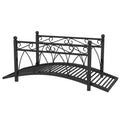Outsunny 3.3' Metal Arch Zen Garden Bridge With Safety Siderails, Decorative Footbridge, Delicate Scrollwork & Corner Spheres For Stream, Fish Pond, Black Black Steel