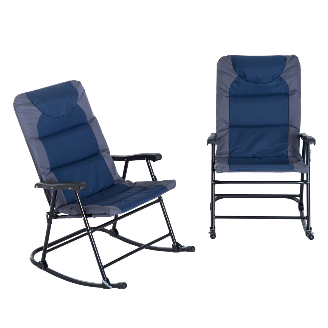 Outsunny 2 Piece Outdoor Rocking Chair Set, Patio Furniture Set With Folding Design, Armrests For Porch, Camping, Balcony, Navy Blue Blue Steel