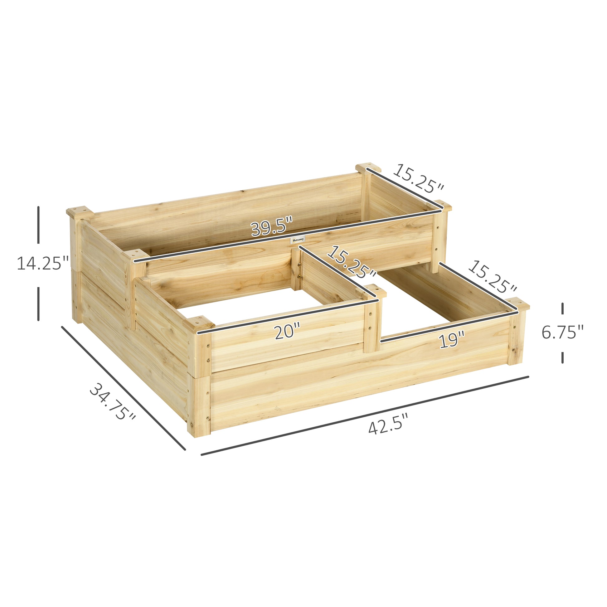 Outsunny 3 Tier Raised Garden Bed, Outdoor Planter Box, Wooden Garden Box With Open Bottom For Growing Vegetables, Herbs, Flowers, 42.5" X 34.75" X 14.25", Natural Natural Wood