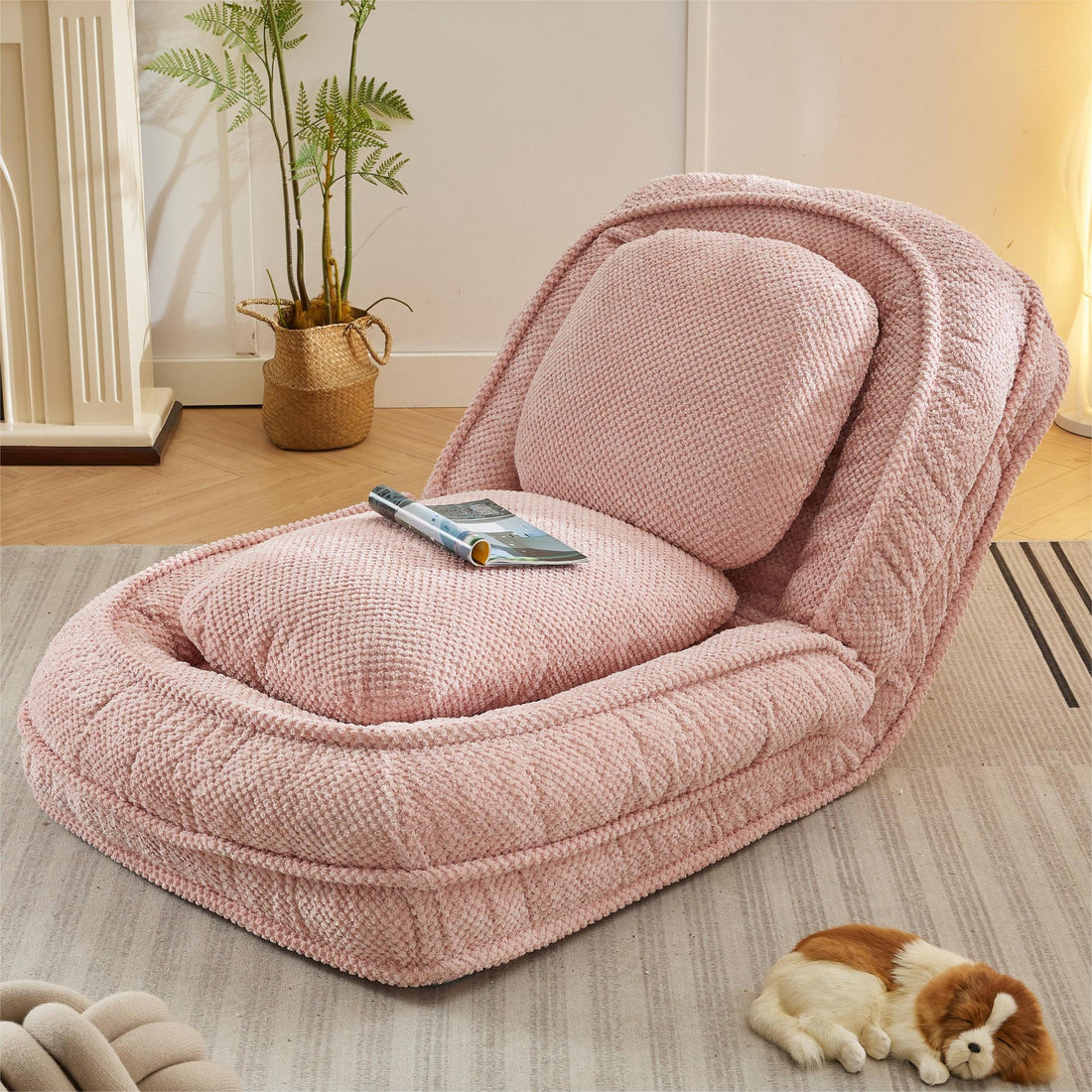 Human Dog Bed ,Lazy Sofa Couch ,5 Adjustable Position,Sit,Sleep,Fold,Suit To Put In Bedroom, Living Room ,Space Saving Design,Pink Pink Polyester Metal Primary Living Space Medium Soft Cushion Back Modern Foam Polyester