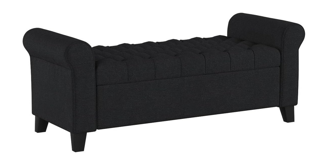 Hayes Armed Storage Bench Dark Gray Fabric