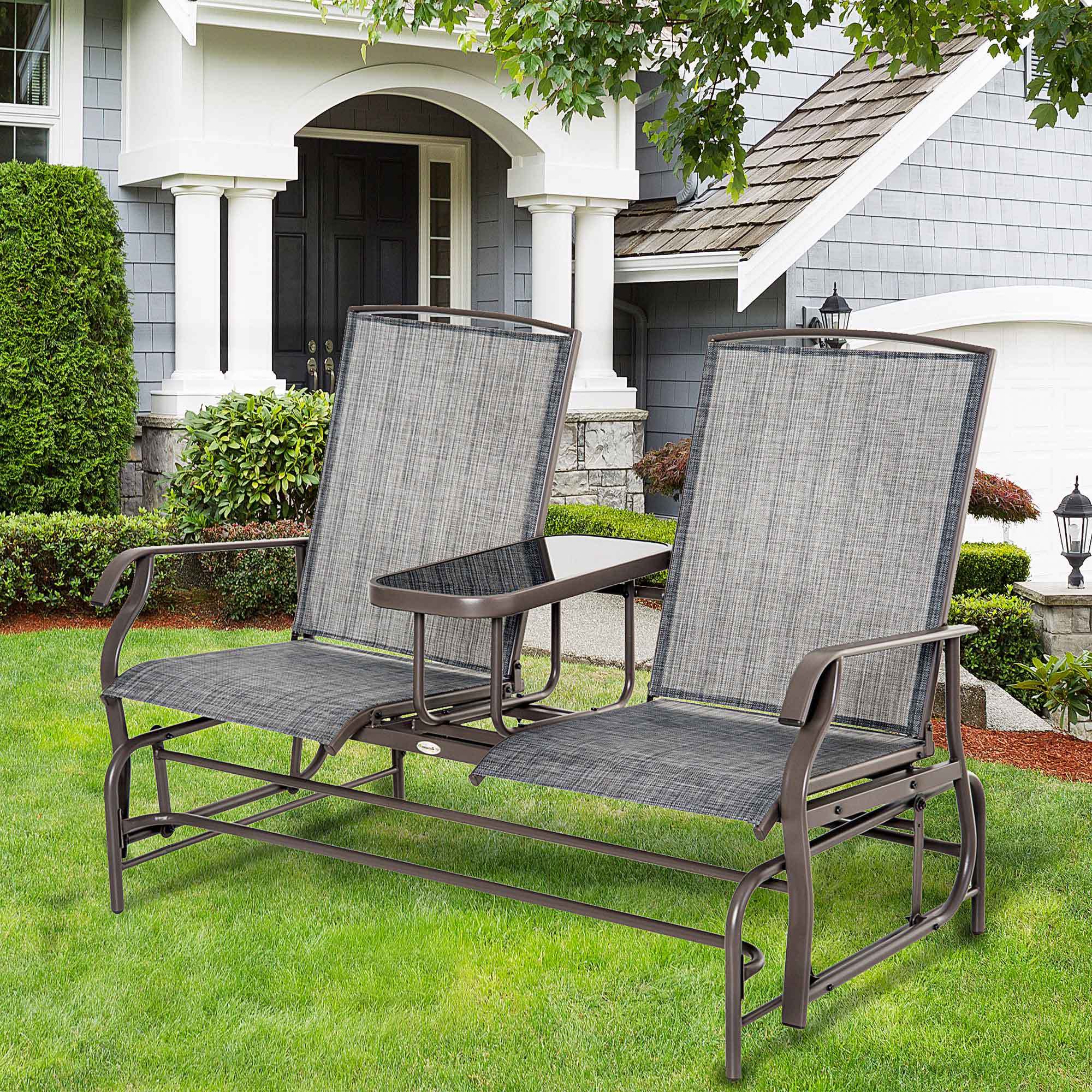 Outsunny Outdoor Glider Bench with Center Table,