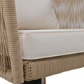 4 Piece Patio Conversation Set, Solid Wood Loveseat, 2 Chairs And Table, Outdoor Conversation Group With Cushions For Backyard, Poolside, Garden Beige Cushion Natural Rope Beige Natural Woven Rope