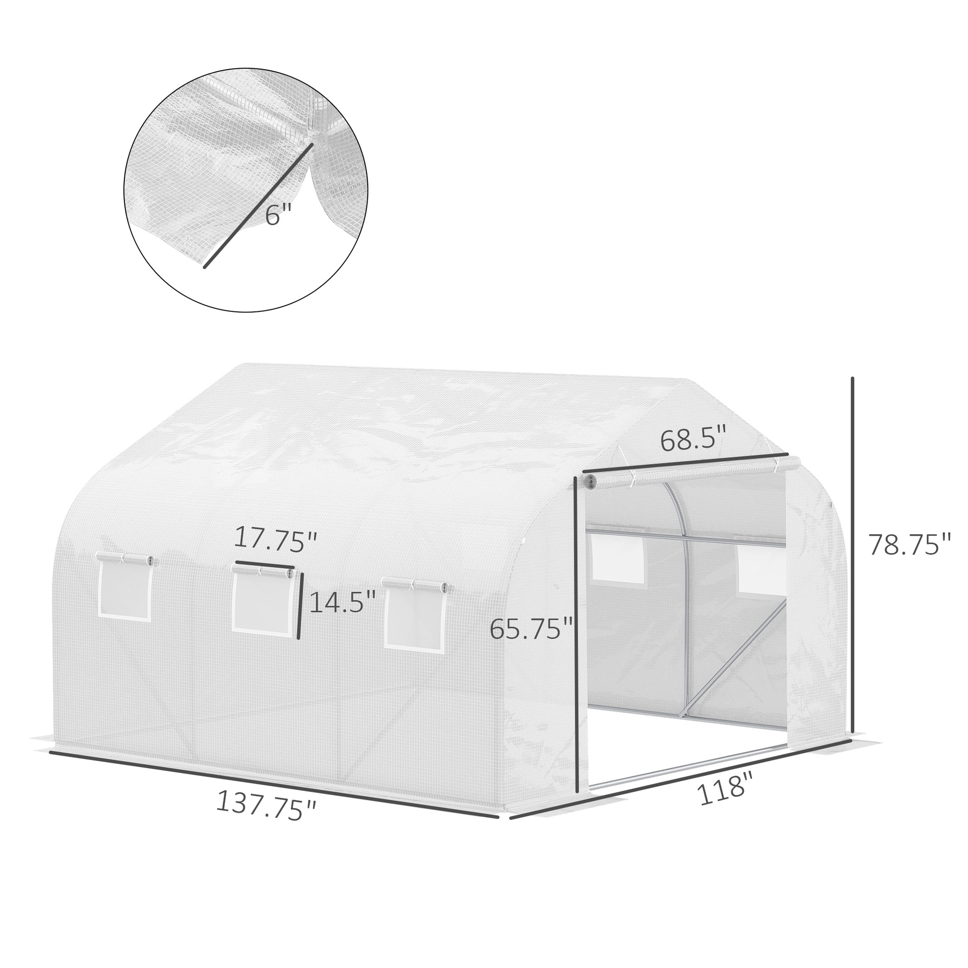 Outsunny 11.5' X 10' X 6.5' Outdoor Walk In Greenhouse, Tunnel Green House With Roll Up Windows, Zippered Door, Pe Cover, Heavy Duty Steel Frame, White White Steel