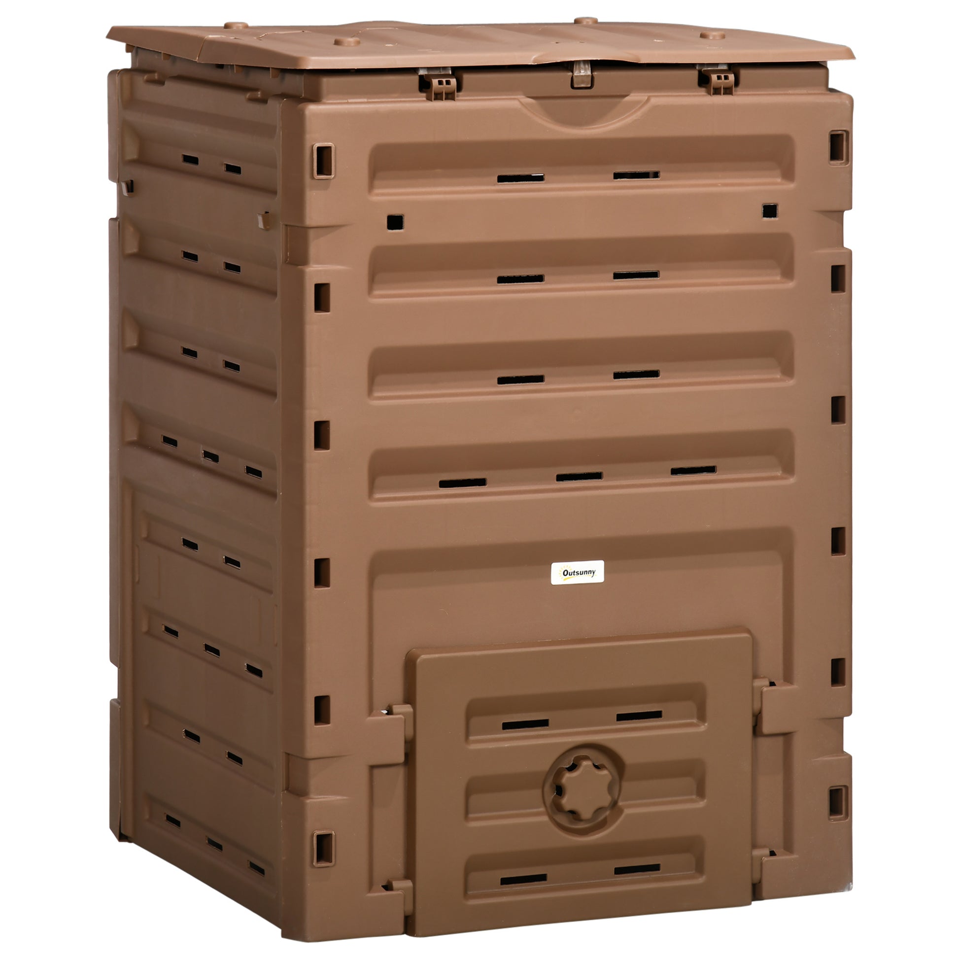 Outsunny Garden Compost Bin, 120 Gallon 450L Garden Composter, Bpa Free, With 80 Vents And 2 Sliding Doors, Lightweight & Sturdy, Fast Creation Of Fertile Soil, Brown Brown Polypropylene