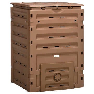 Outsunny Garden Compost Bin, 120 Gallon 450L Garden Composter, Bpa Free, With 80 Vents And 2 Sliding Doors, Lightweight & Sturdy, Fast Creation Of Fertile Soil, Brown Brown Polypropylene