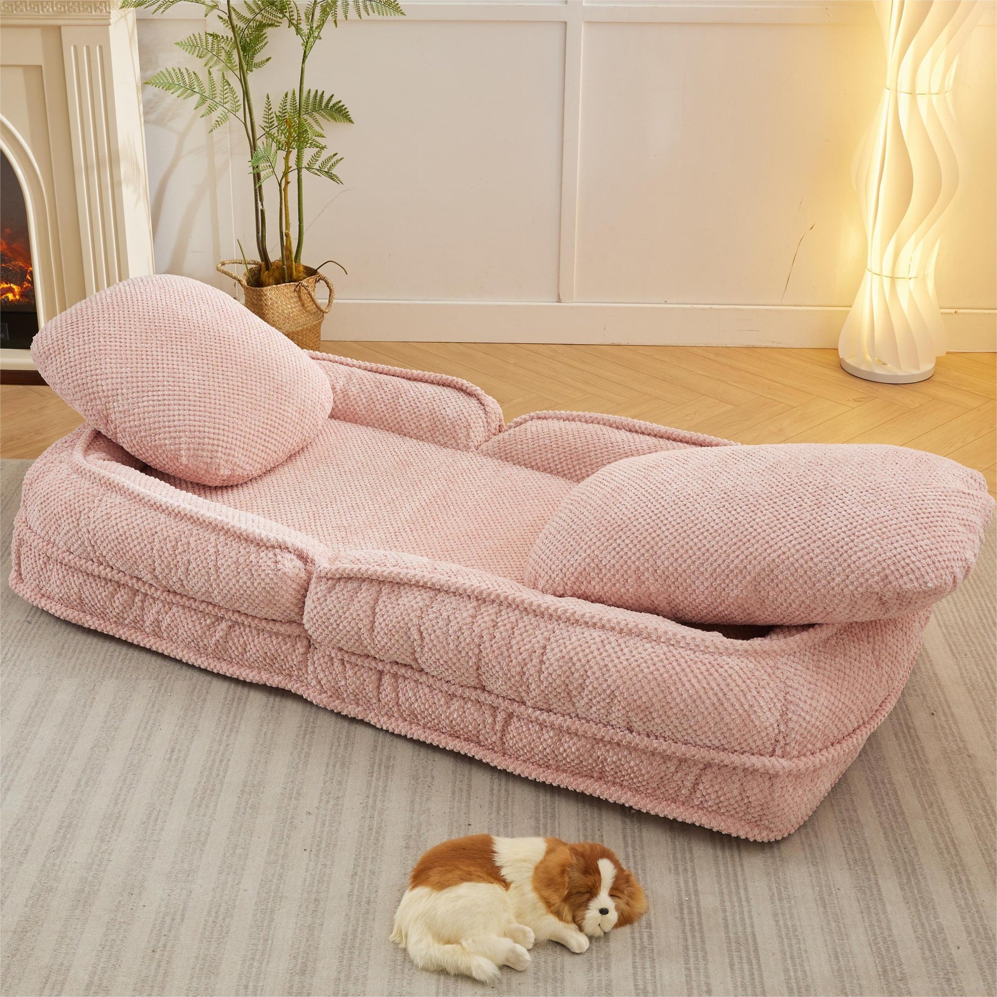 Human Dog Bed ,Lazy Sofa Couch ,5 Adjustable Position,Sit,Sleep,Fold,Suit To Put In Bedroom, Living Room ,Space Saving Design,Pink Pink Polyester Metal Primary Living Space Medium Soft Cushion Back Modern Foam Polyester