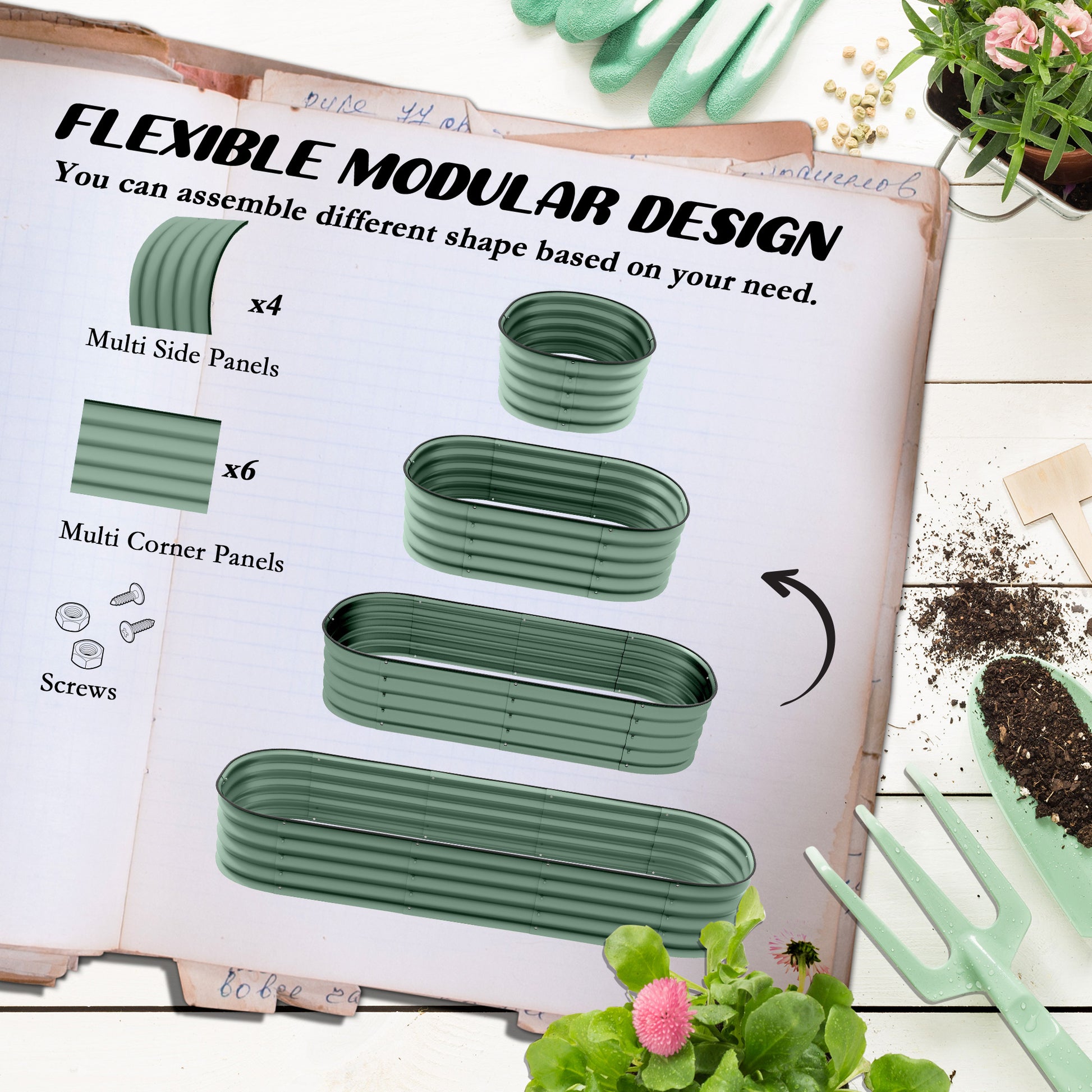 Outsunny 6.4' X 2' X 1' Galvanized Raised Garden Bed Kit, Outdoor Metal Elevated Planter Box With Safety Edging, Easy Diy Stock Tank For Growing Flowers, Herbs & Vegetables, Green Green Steel