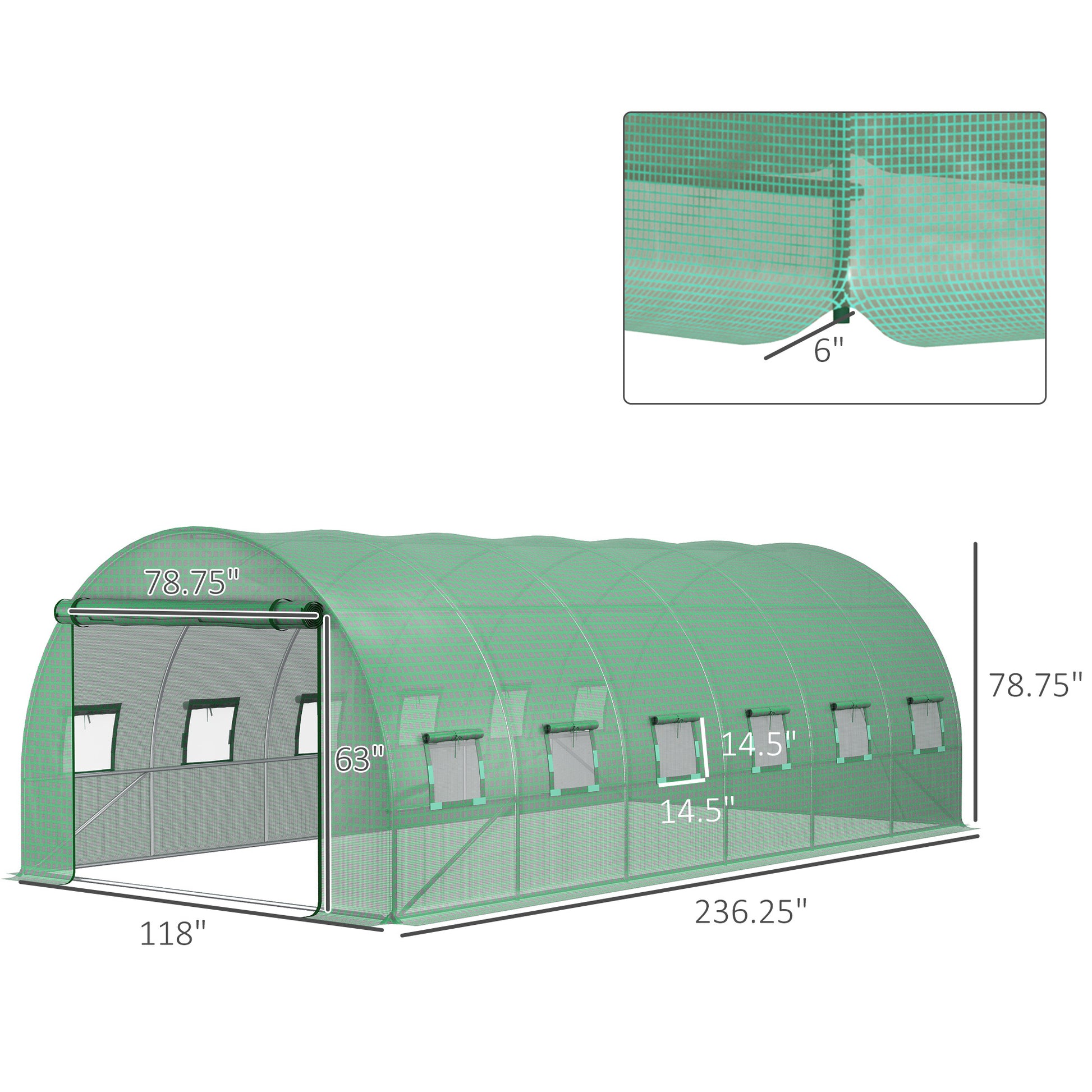 Outsunny 19.7' X 9.8' X 6.6' Plastic Greenhouse Cover Replacement, Heavy Duty Waterproof Tarp For Hoop House, Sheeting With 12 Windows, Door & Reinforcement Grid, Green Green Polyethylene