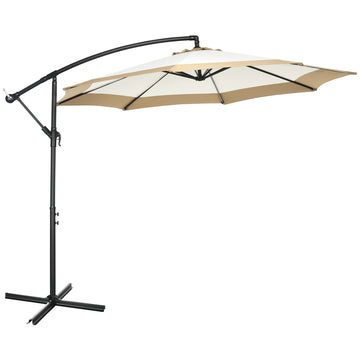 Outsunny 10Ft Cantilever Umbrella, Offset Patio Umbrella With Crank And Cross Base For Deck, Backyard, Pool And Garden, Hanging Umbrellas, Tan Brown Steel