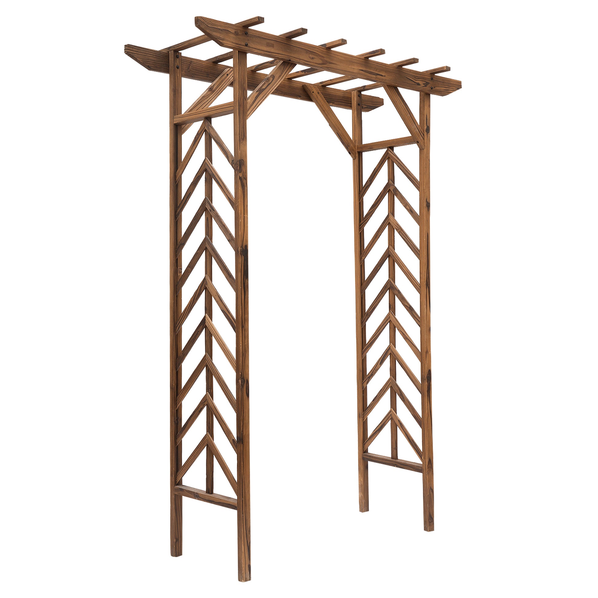Outsunny 79In Wooden Garden Arbor Arch Trellis With Classic Countryside Style, Pergola Style Roof For Climbing Vines For Ceremony Party Weddings Brown Wood