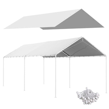 Outsunny 10' X 20' Carport Replacement Top Canopy Cover, Uv Resistant And Water Resistant Car Port Portable Garage Tent Cover With Ball Bungee Cords, White, Only Cover White Polyethylene