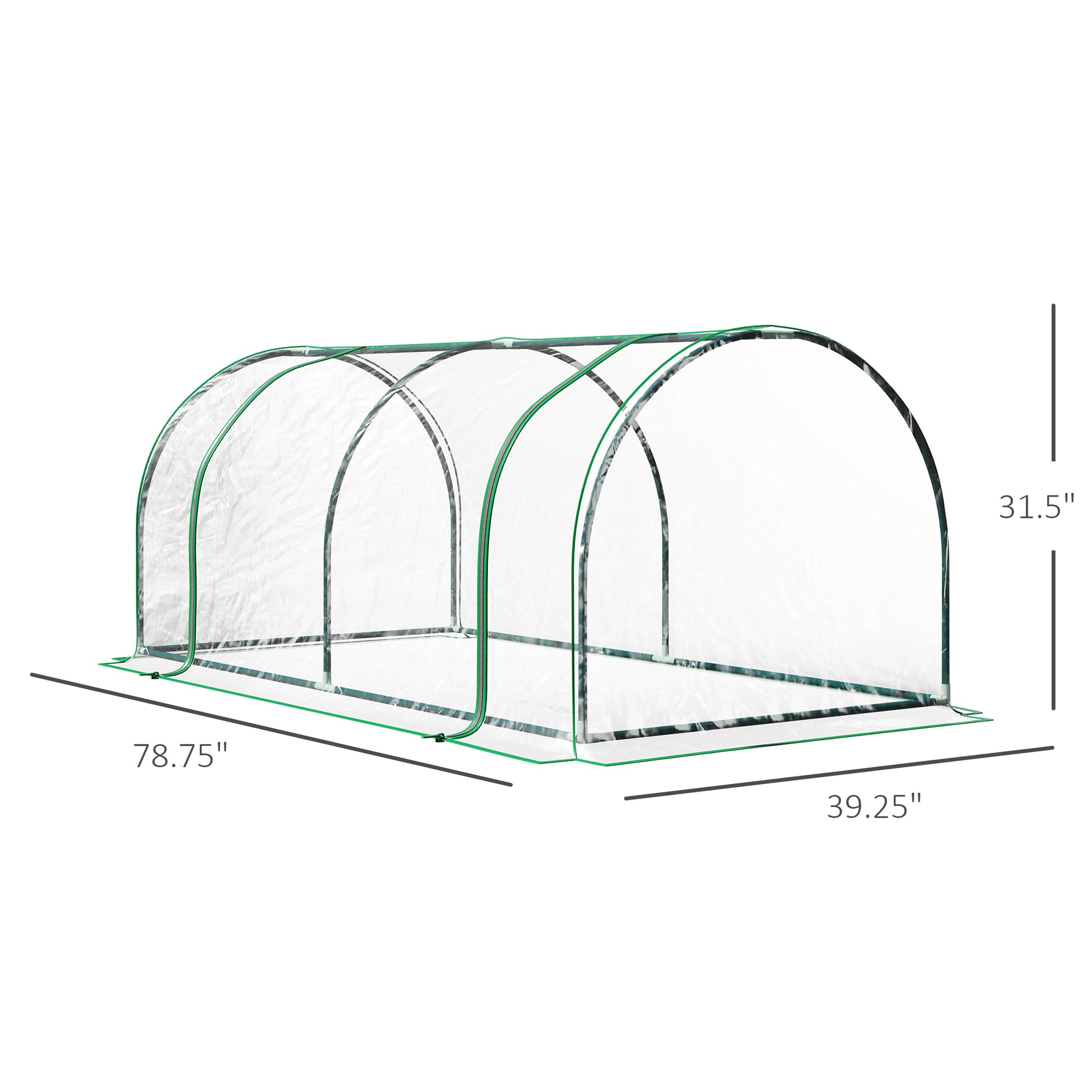 Outsunny Mini Greenhouse, Waterproof Cloche Cold Frame, 7' L X 3' W X 2.5' H Portable Hot House, 4 Zippered Doors, Green Clear Steel