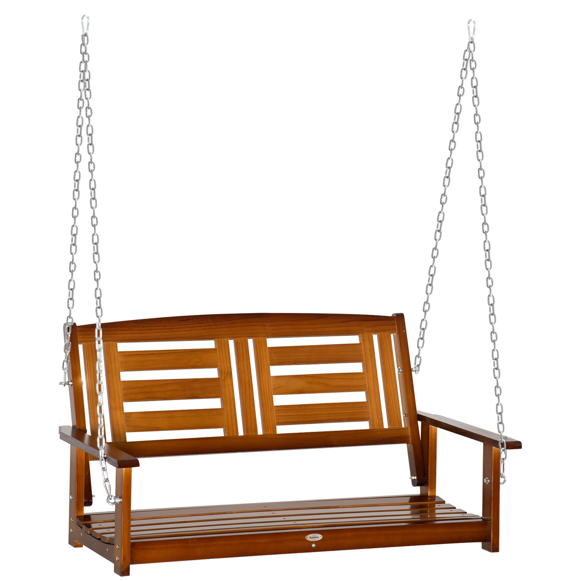 Outsunny 2 Person Front Porch Swing, Hanging Patio Swing, Outdoor Swing Bench With Pine Wood Frame And Hanging Chains For Garden And Yard, 550 Lbs Weight Capacity Natural Wood