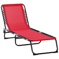 Outsunny Folding Chaise Lounge Pool Chair, Patio Sun Tanning Chair, Outdoor Lounge Chair W 4 Position Reclining Back, Pillow,Mesh & Bungee Seat For Beach, Yard, Patio, Wine Red Red Steel