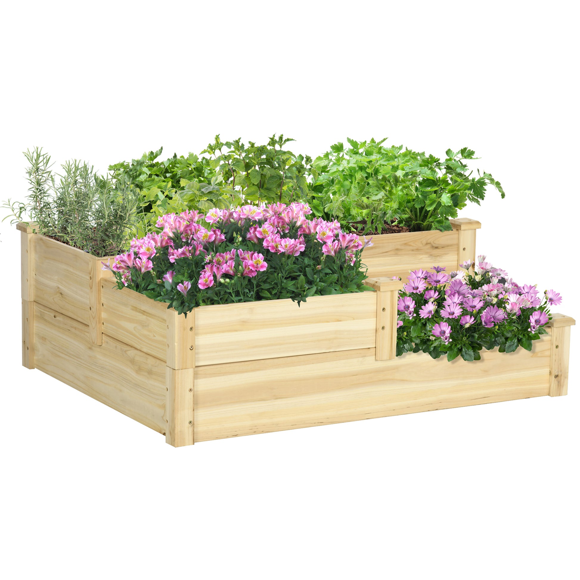 vegetable planters box Outsunny 3 Tier Raised Garden Bed, Outdoor Planter Box, Wooden Garden