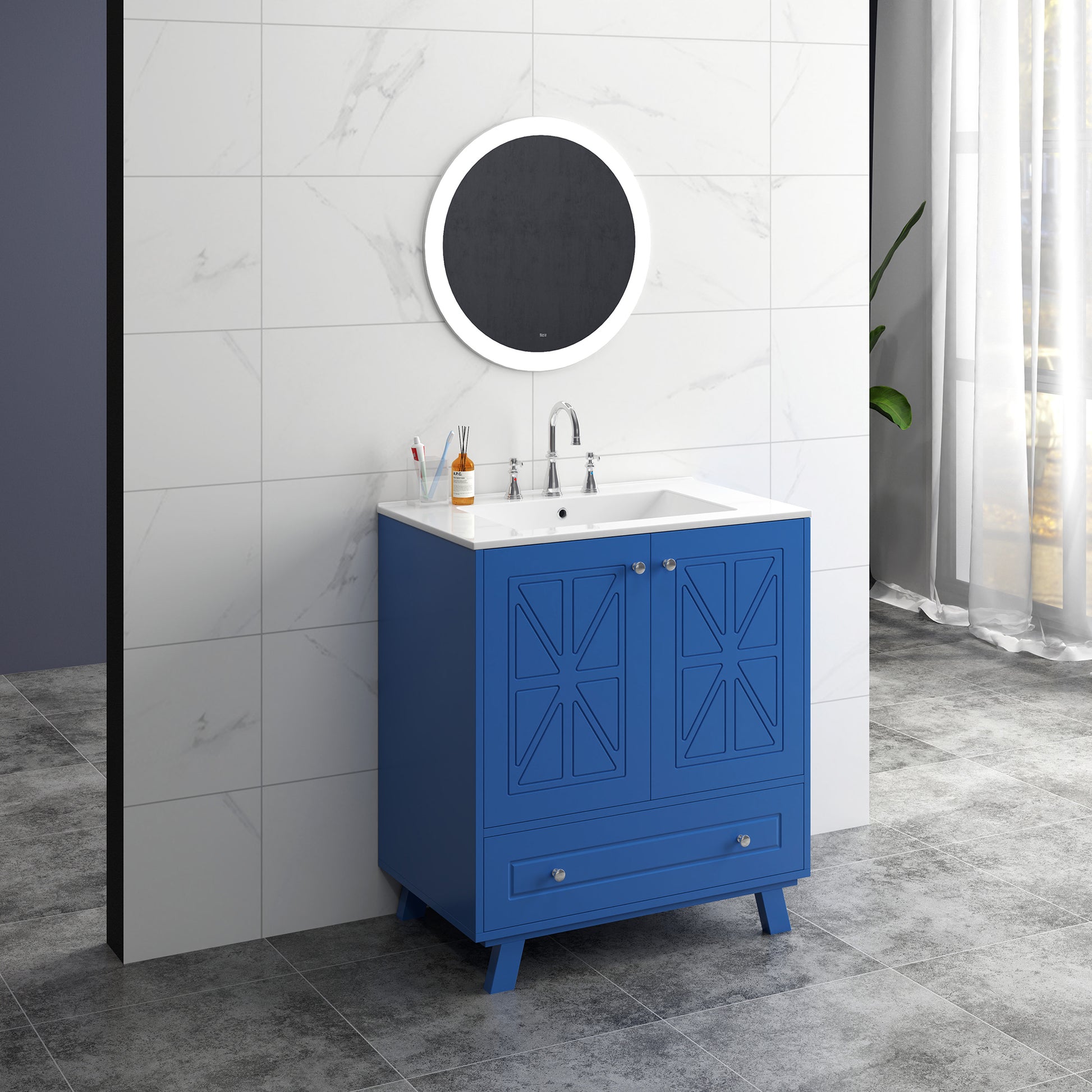 Bathroom Vanity Blue Solid Wood Mdf