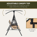 Outsunny 2 Seat Patio Swing Chair, Outdoor Canopy Swing Glider With Pivot Storage Table, Cup Holder, Adjustable Shade, Bungie Seat Suspension And Weather Resistant Steel Frame, Beige Beige Steel