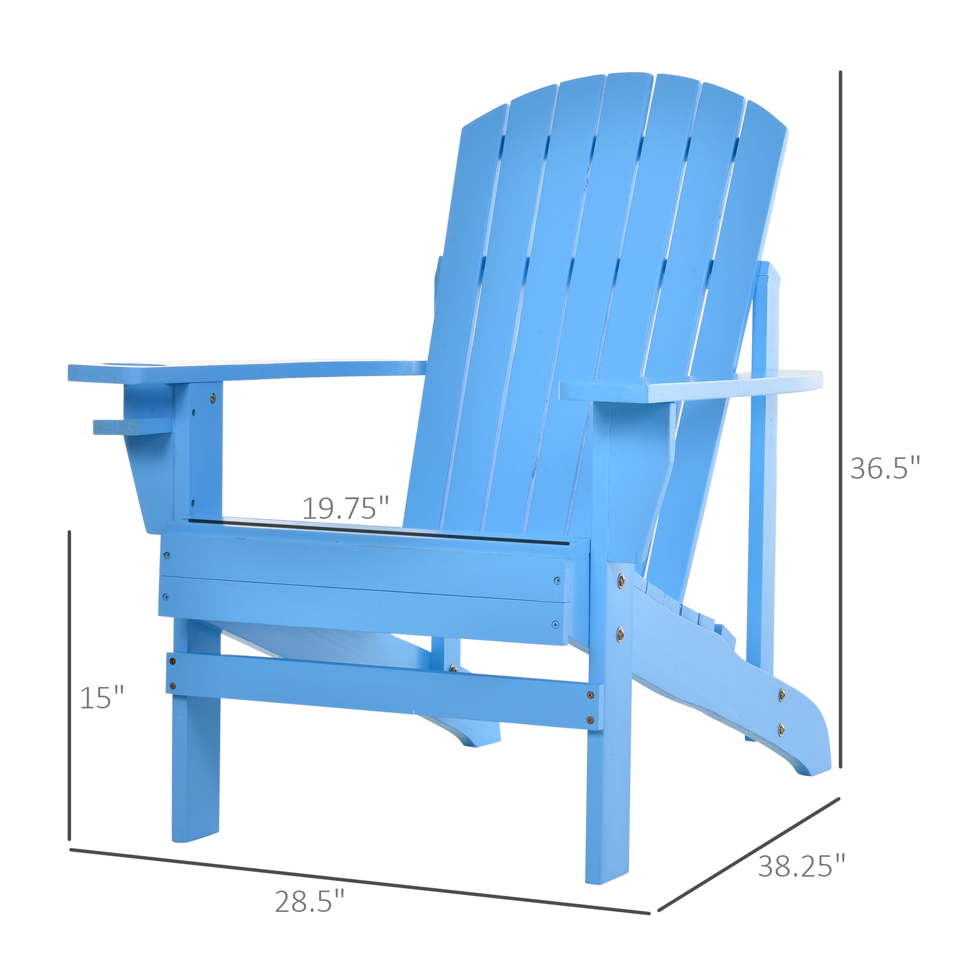 Outsunny Wooden Adirondack Chair, Outdoor Patio Lawn Chair With Cup Holder, Weather Resistant Lawn Furniture, Classic Lounge For Deck, Garden, Backyard, Fire Pit, Blue Blue Wood