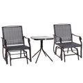 Outsunny 3 Piece Outdoor Glider Chair With Coffee Table Bistro Set, 2 Patio Rocking Swing Chairs Withsling Fabric, Glass Tabletop, For Backyard, Garden And Porch, Gray Gray Steel