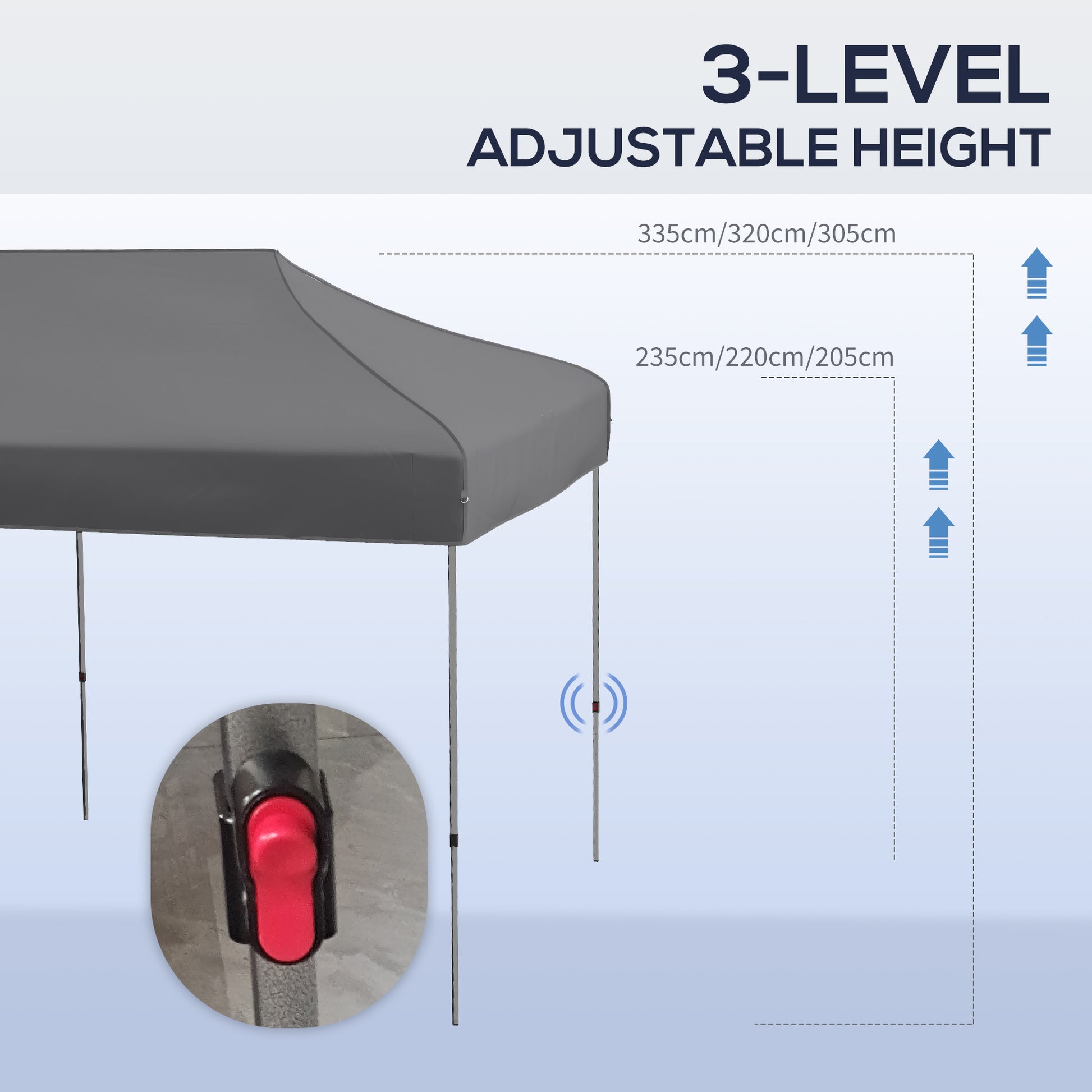 Outsunny 10' X 20' Pop Up Canopy Tent, Instant Sun Shelter With 3 Level Adjustable Height, Easy Up Outdoor Tent For Parties With Wheeled Carry Bag For Garden, Patio, Gray Grey Steel