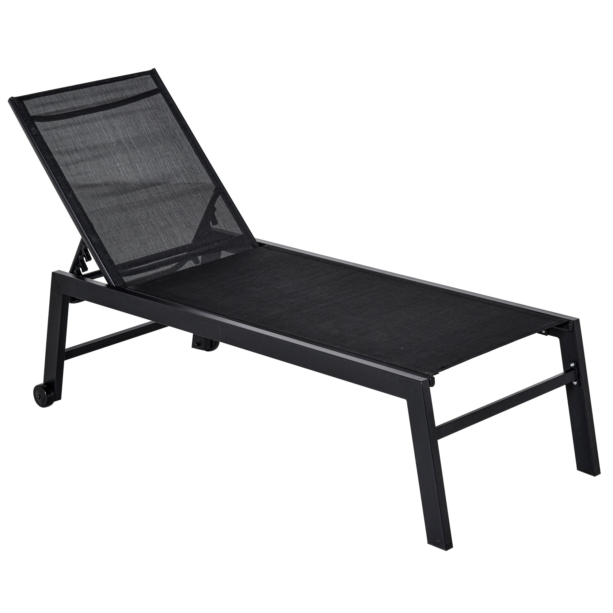 Outsunny Outdoor Lounge Chair, Patio Lounger With 5 Position Reclining Backrest And 2 Wheels For Poolside, Beach, Lawn, Black Black Steel