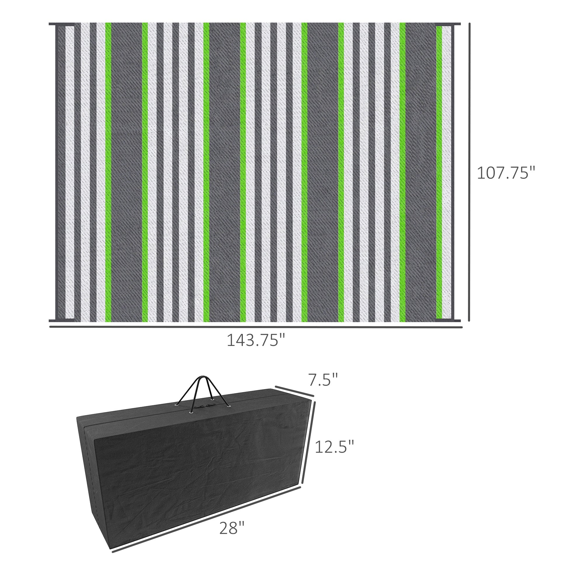 Outsunny Reversible Outdoor Rug Carpet, 9' X 12' Waterproof Plastic Straw Rug, Portable Rv Camping Rugs With Carry Bag, Large Floor Mat For Backyard, Deck, Picnic, Beach, Green & Gray Striped Green Polypropylene