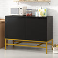 Minimalist & Luxury Cabinet Two Door Sideboard With Gold Metal Legs For Living Room, Dining Room Black Black Particle Board