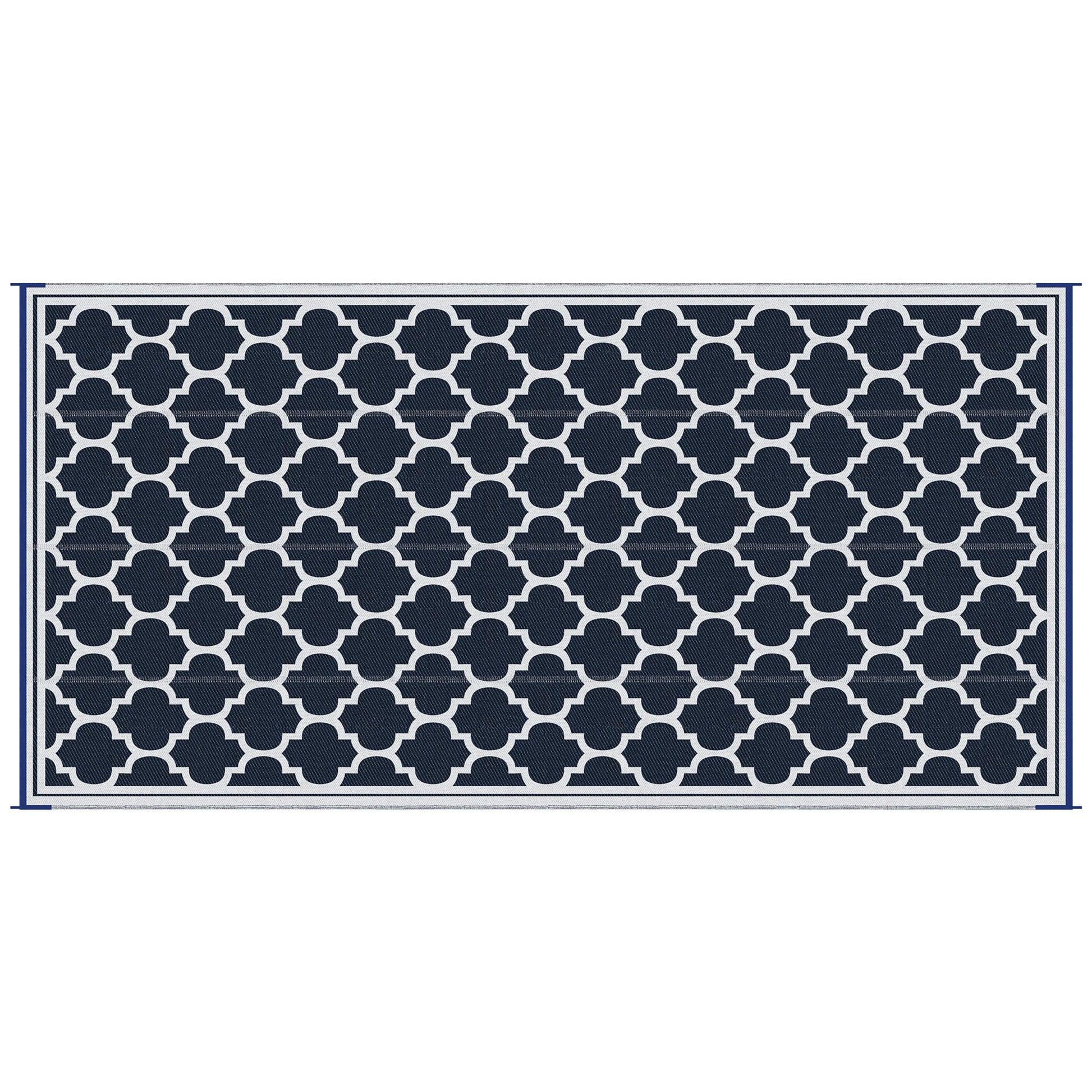 Outsunny Reversible Outdoor Rug Carpet, 9' X 18' Waterproof Plastic Straw Rug, Portable Rv Camping Rugs With Carry Bag, Large Floor Mat For Backyard, Deck, Picnic, Beach, Blue & White Blue Polypropylene