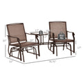 Outsunny Outdoor Glider Chairs With Coffee Table, Patio 2 Seat Rocking Chair Swing Loveseat Withsling For Backyard, Garden, And Porch, Coffee Brown Brown Steel