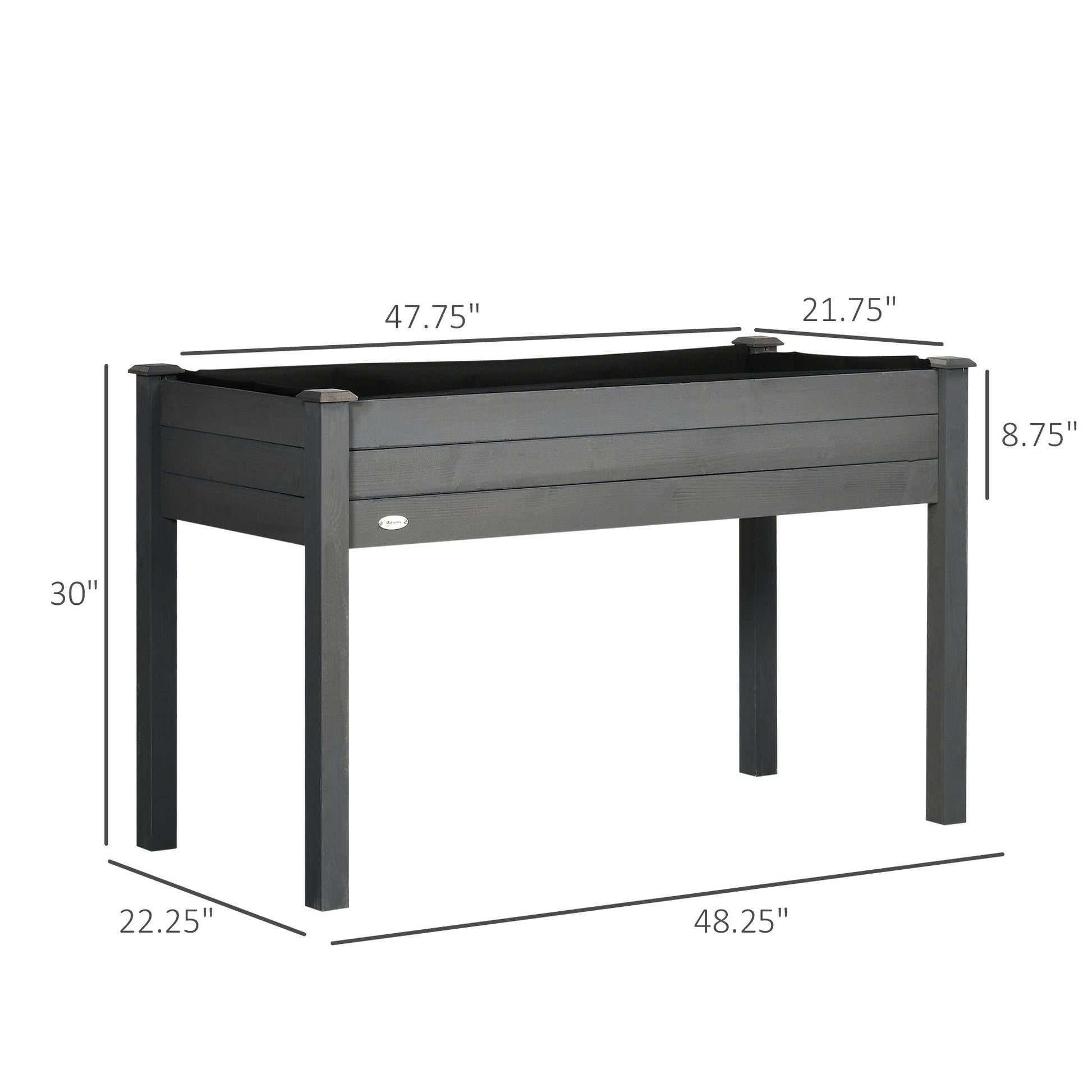 Outsunny Raised Garden Bed With Legs, 48" X 22" X 30", Elevated Wooden Planter Box, Self Draining With Bed Liner For Vegetables, Herbs, And Flowers Backyard, Patio, Balcony Use, Dark Gray Gray Wood