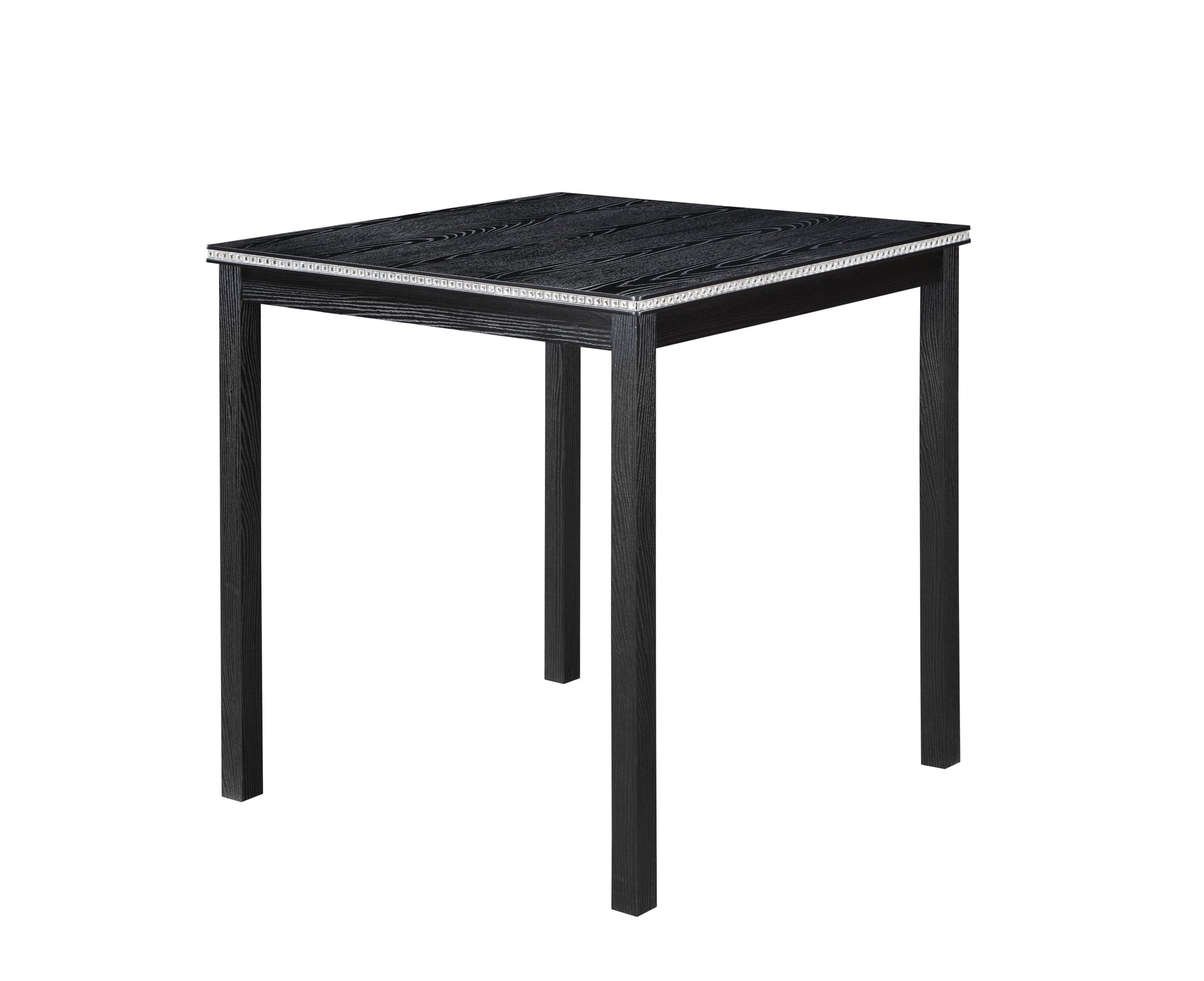 5 Piece Counter Height Table Set, Wooden Kitchen Table Set With Square Table And 4 Upholstered Chairs, Counter Height Dining Table With Crystal Decoration And Chair Set For Kitchen, Dining Room,Black Black Seats 4 Dining Room 4 Leg Square Dining Table