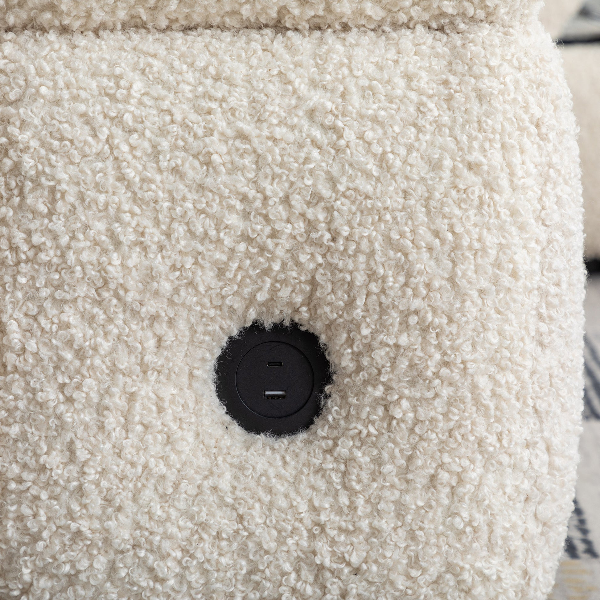 87.7" Sectional Sofa Cozy Teddy Fleece Fabric Sectional Sofa Couch With Two Usb Ports A Movable Storage Ottoman And Two Lumbar Pillows For Living Room, Creamy White Creamy White Foam Teddy