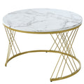 27.5'' & 17.7'' Nesting Coffee Table With Marble Grain Table Top, Golden Iron Frame Round Coffee Table, Set Of 2, For Living Room, Balcony, White White Gold Primary Living Space Mdf Iron